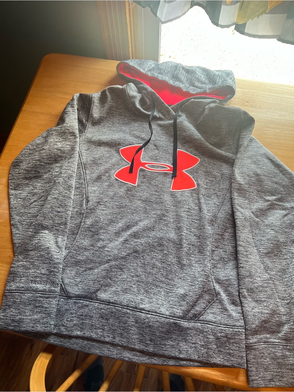 Under Armour Gray Heather Hoodie with Pink Logo and Lining
